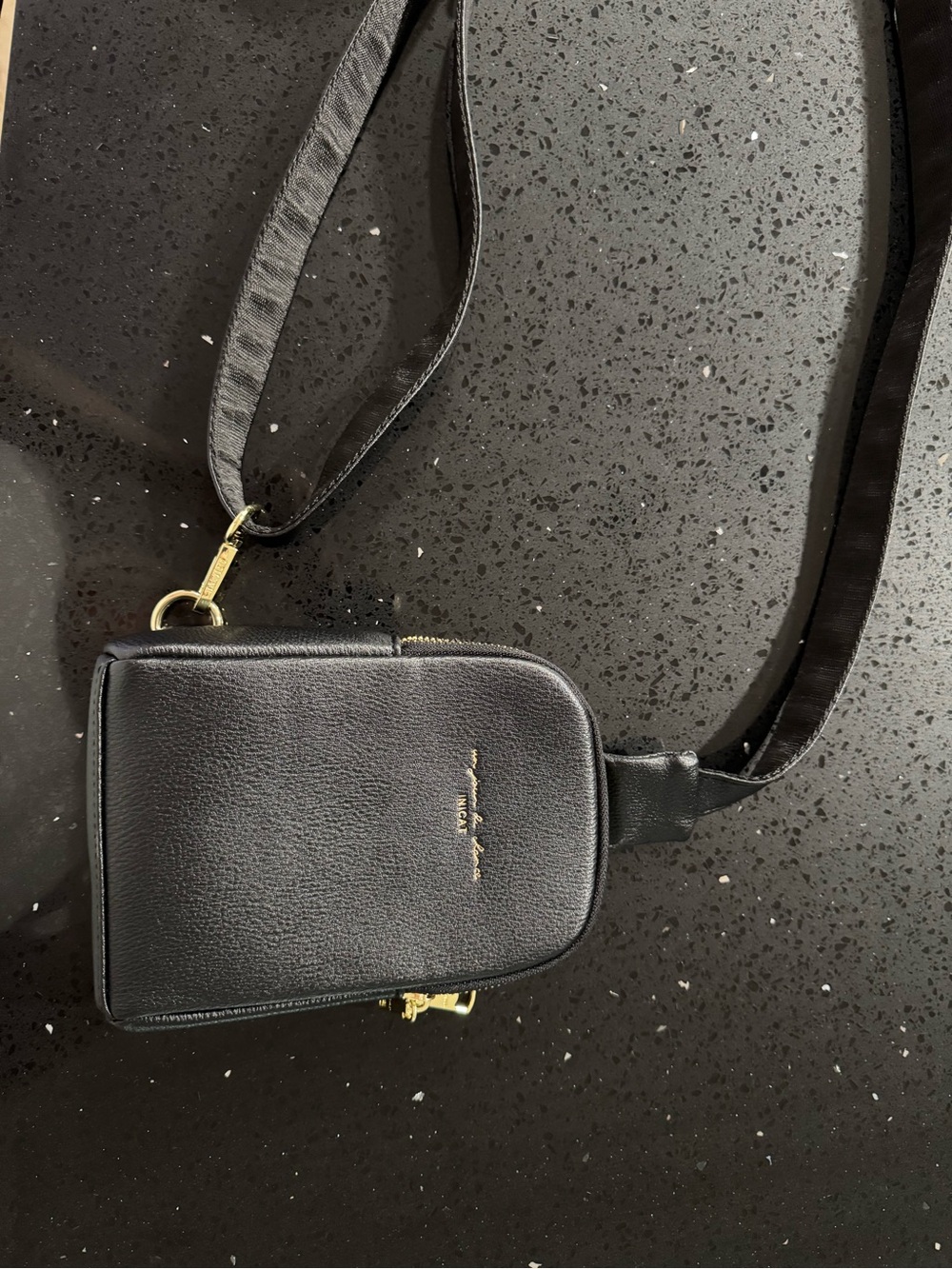 Black Leather Crossbody Bag with Gold Hardware -
